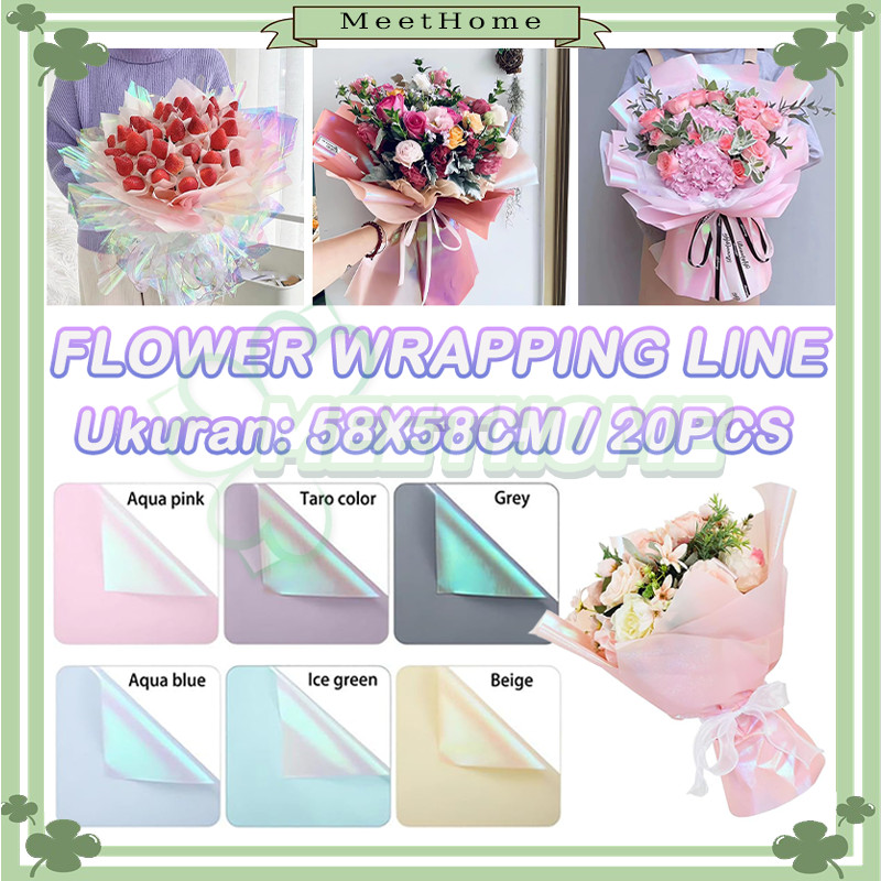 

[20 LEMBAR] /Bicolor Holographic Cellophane Lembaran/Iridescent Flower Wrapping Paper/Hologram Flower Wrapping Paper Waterproof