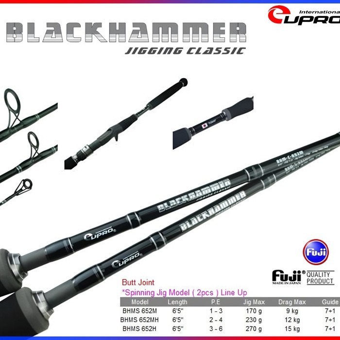JORAN PANCING EUPRO BLACK HAMMER BHMS 652M-652MH-652H SPIN-OH JIG ROD - BHMS652M PE 1-3 - BHMS652MH 