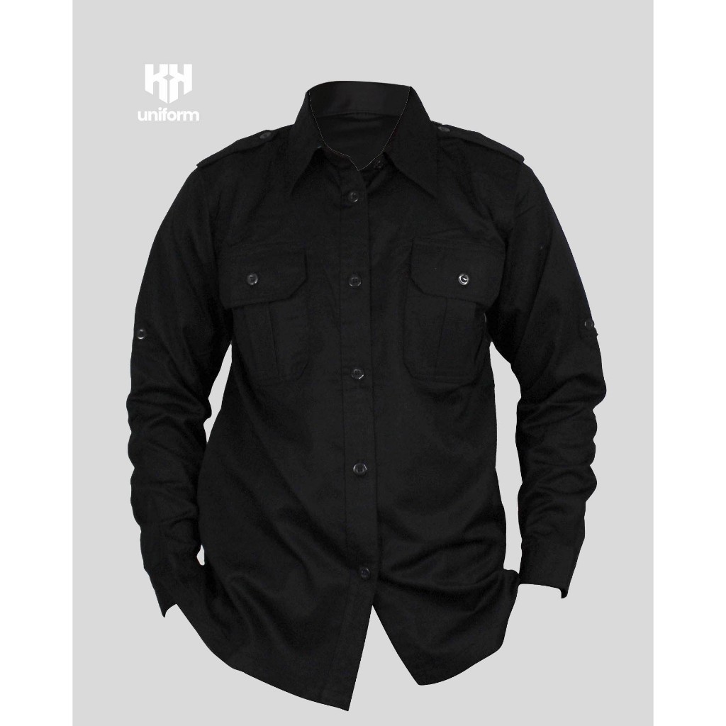 KEMEJA HITAM POLOS AIRFLOW/ baju lapangan/ gunung/ Outdoor / PDL/ PDH formal / kasual lengan panjang