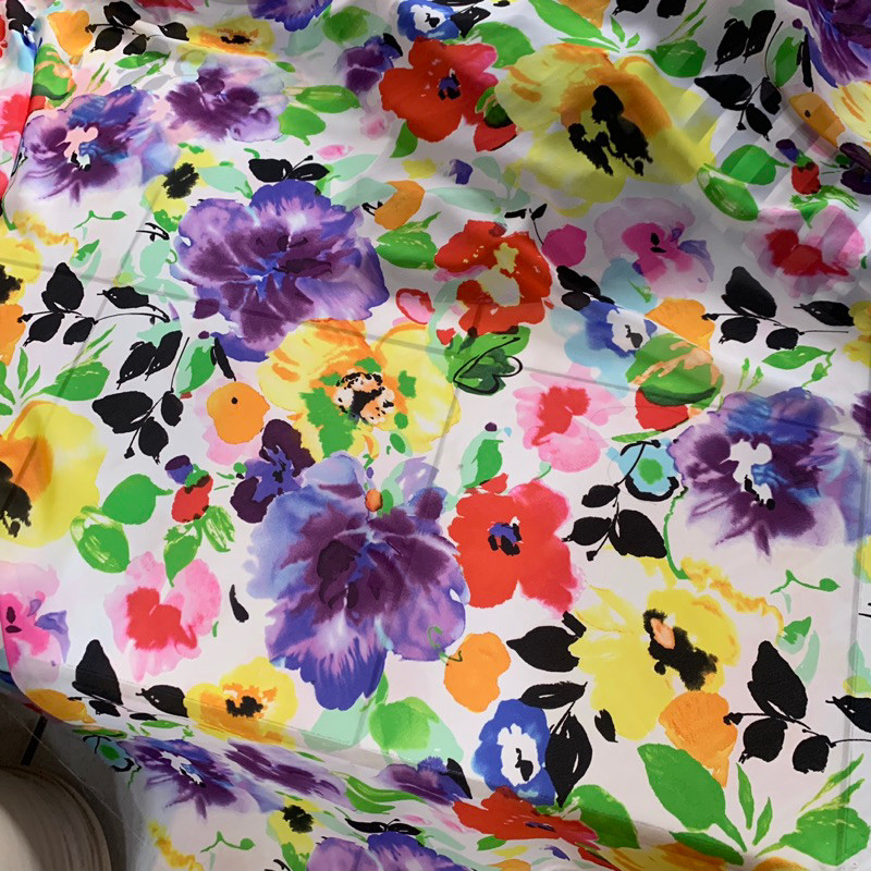 kain ceruty motif bunga vintage - kain ceruty print premium - kain sifon motif bunga vintage