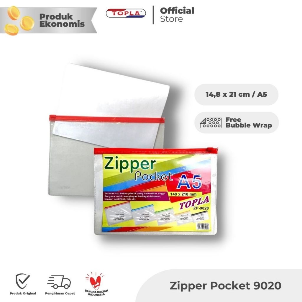 

TOPLA Zipper Pocket Mika 9020 Map Plastik Transparan A5 Merah - Murah