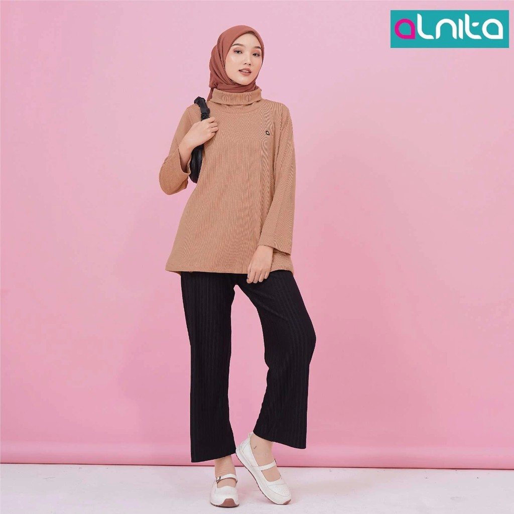 ALNITA Baju Atasan Wanita Nuha Kaos Dailywear Lengan Panjang Tidak Gerah Original by Nibras