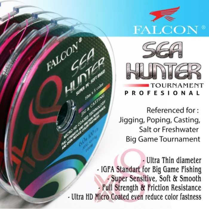 Senar pancing Falcon PE X8 SEA Hunter Super KUAT 300M PAKET 3 ROLL - PE 0.6