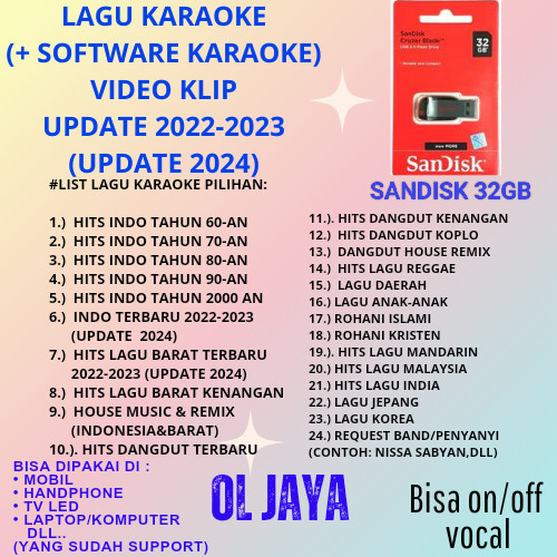 flashdisk Sandisk 32GB U/ lagu karaoke mobil/bis/bus