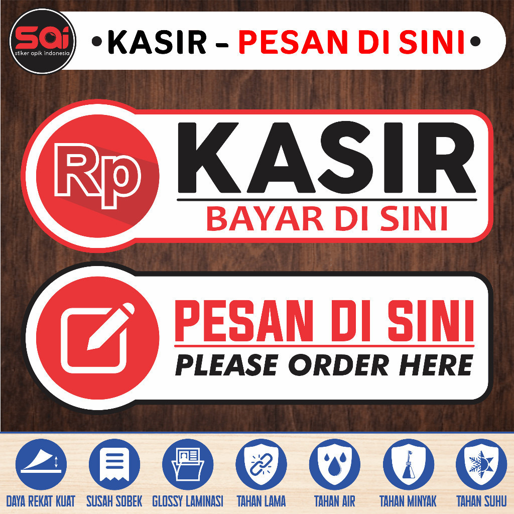 

STIKER VINYL KASIR - PESAN DI SINI LAMINASI GLOSSY CingWangPrint