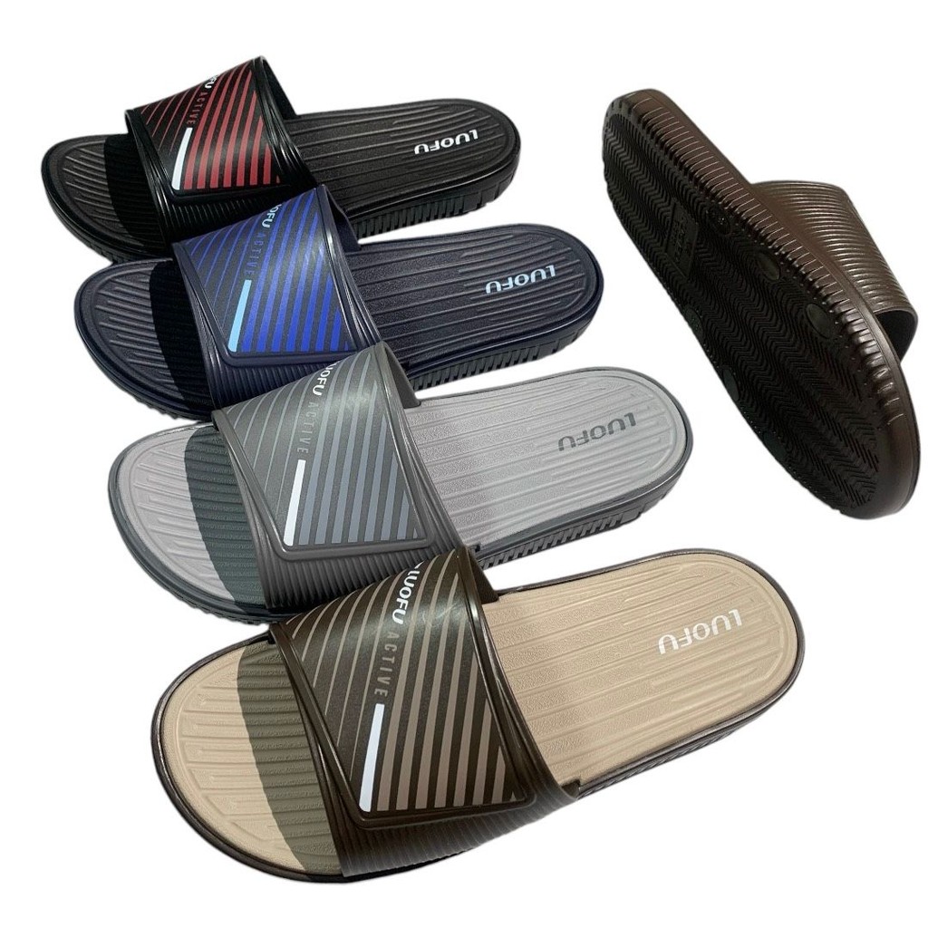 Luofu Sandal Selop Karet Garis Pria Import Empuk E6168H-BRE15 (AZ1)