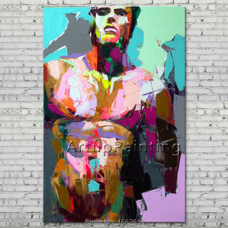 

Palette knife portrait Face Oil painting Character figure canva Hand painted Francoise Nielly wall Art picture for living room13