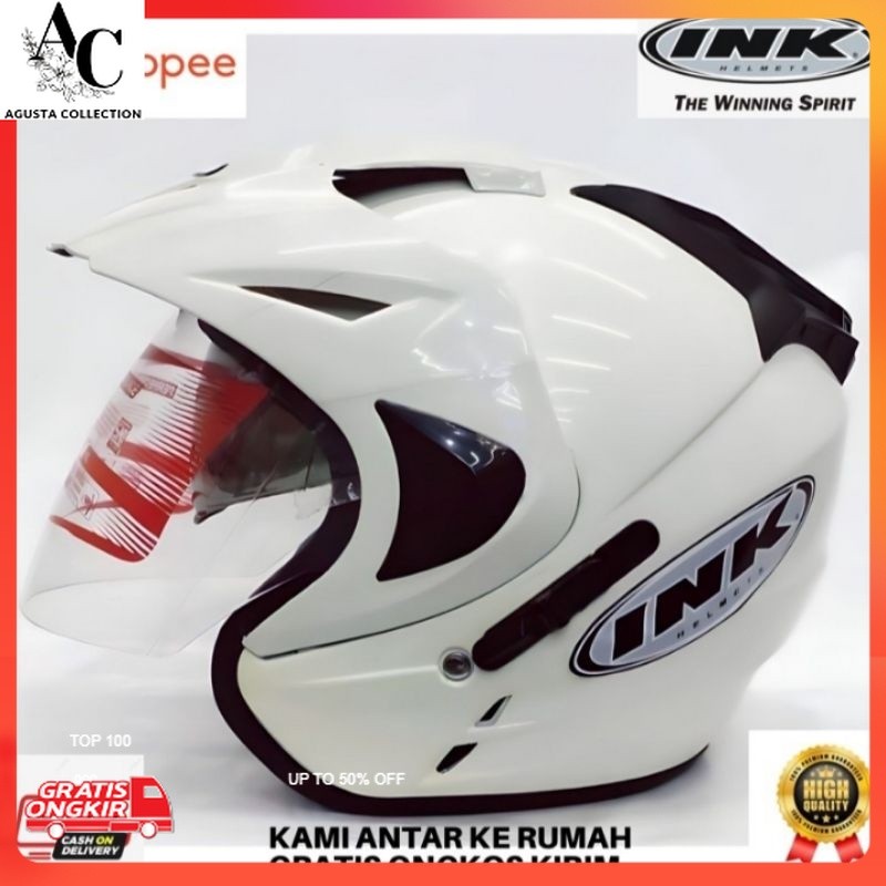 Helm Murah / HELM INK DOUBLE VISOR MERK FNK WARNA PUTIH SNI