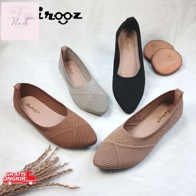Sepatu Korea / Fairooz - Sepatu Wanita Flat Shoes Rajut Import NEW MOTIF RJ X