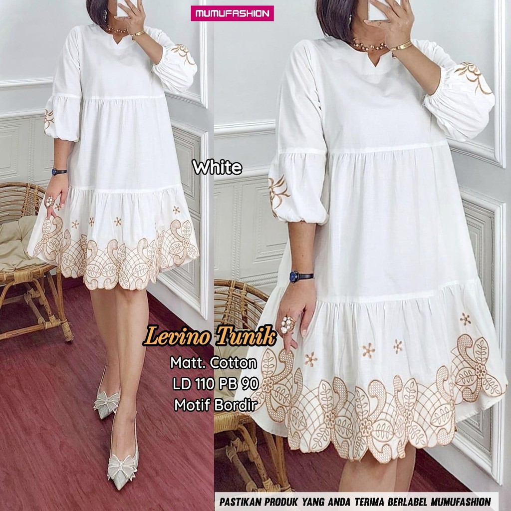 JMY - DAVINO TUNIK  LEVINO TUNIK Tunik Katun Terbaru Bordir Cantik Terlaris by Mumu Fashion Solo
