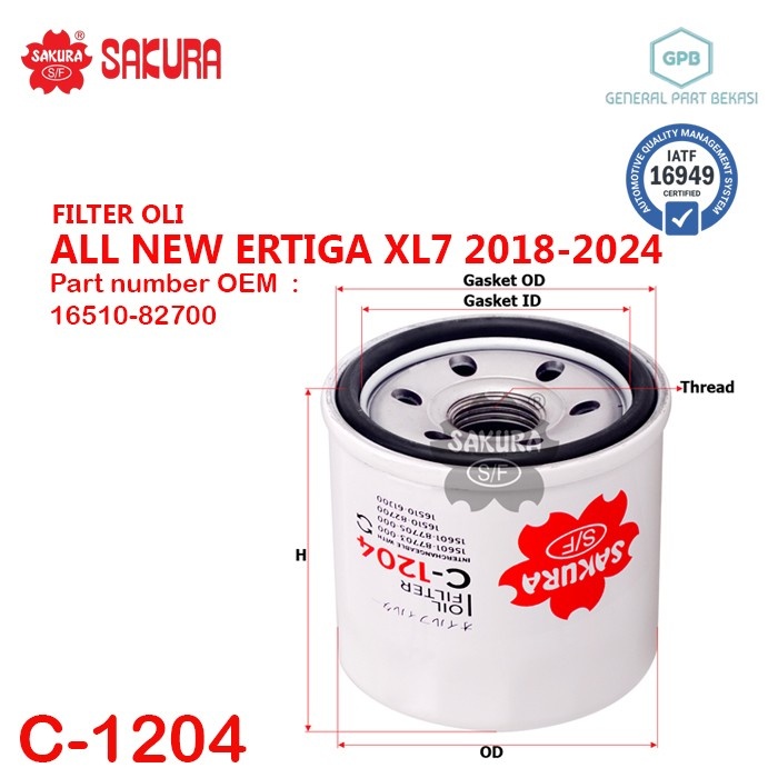 Filter Oli ALL NEW ERTIGA XL7 2018-2024 Sakura C-1204 C1204