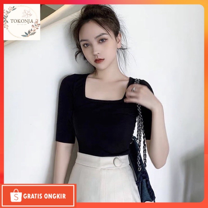 Baju Korea / AC Martina BASIC JERSEY TSHIRT baju wanita lengan pendek baju cewek leher kotak korean 