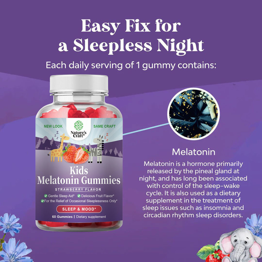 YZ5 Melatonin Gummies for Kids Sleep Support - Hassle-Free Kids Melatonin Gummies for Mood Support -