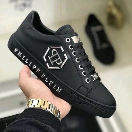 sepatu pria philipp plein sneaker cowok hitam kulit asli men shoes low top mirror branded