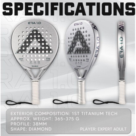 Raket Padel AMASPORT ERA 1.0 TITANIUM Original 18K Carbon, Power Rebound