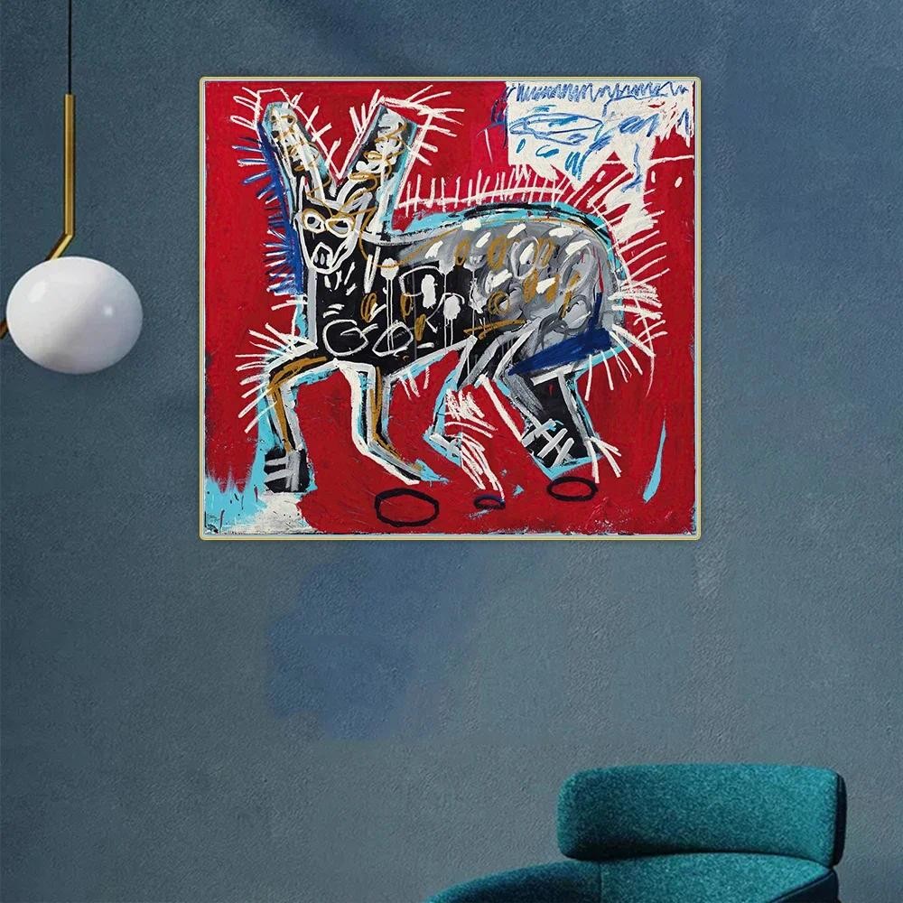 

Jean Michel " Red Rabbit " Modern Street Graffiti Abstract Canvas Painting Print Poster Wall Hanging Decor Home Decoration