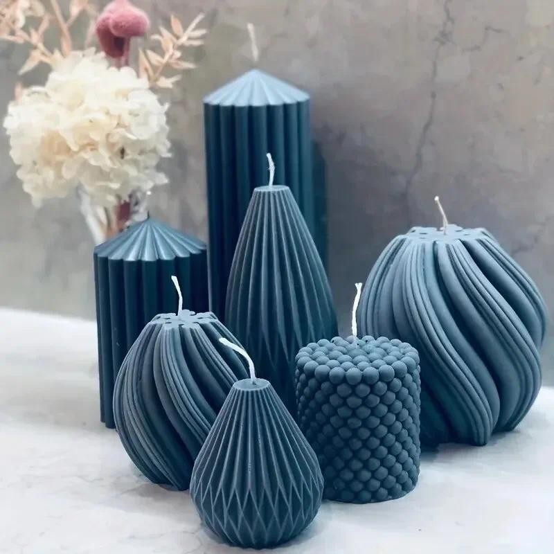 

3D Spiral Striped Silicone Mold for DIY Scented Candles, Clay Crafts, Wax, Resin Casting - Irregular Shape Candle Mold
