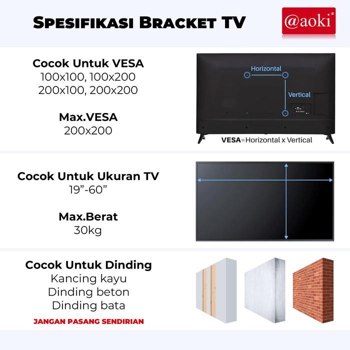 Promo AOKI Bracket TV Full Motion Swivel Arm untuk Televisi 19-60 Inci, Smart TV, LED LCD TV, Monito