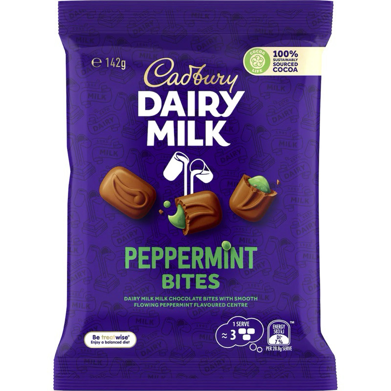 

Cadbury Dairy Milk Peppermint Bites Chocolate Snack & Share 142g - Australia