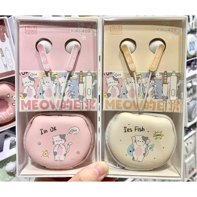 SherColl - [KIKI-409] Set Earphone KUCING MEOW / Headset Karakter Animal Cat / Wadah Earphone Kucing