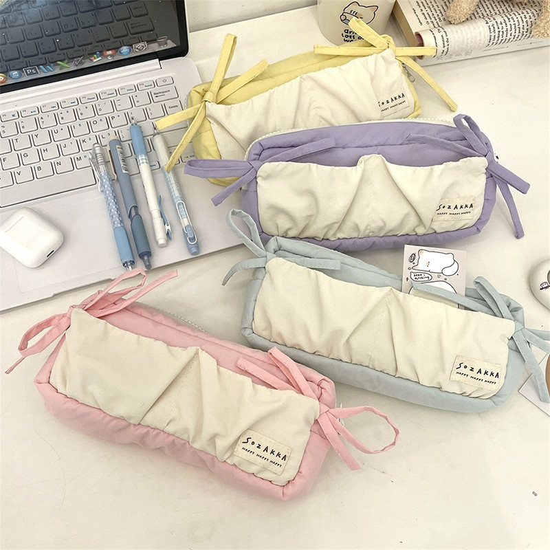 

Ins Style Blue Bow Pencil Case Cute Multi Functional Large Capacity Stationery Organizer Storage Bag Student Pen Bag Makeup Bag