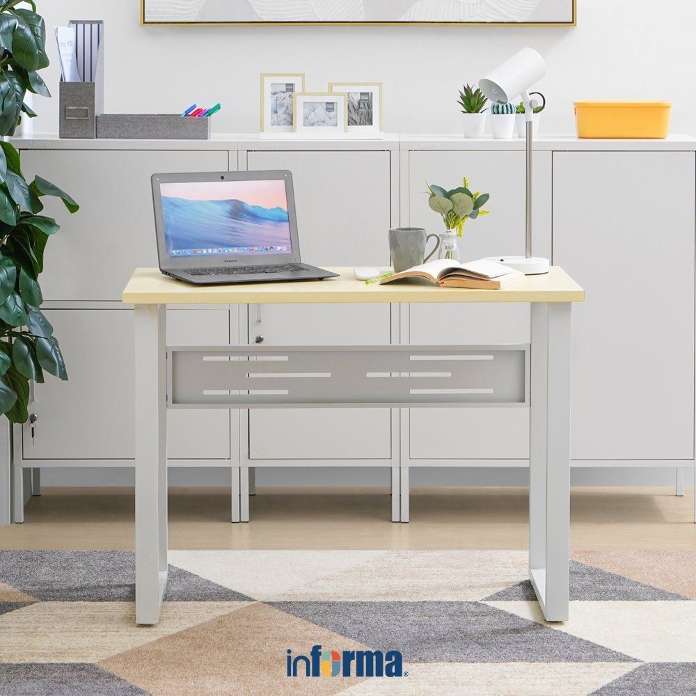 

Informa Kairo Meja Kantor Metal - Putih Maple Office Table Furnitur Kantor Meja Kerja Belajar Minimalis Serbaguna