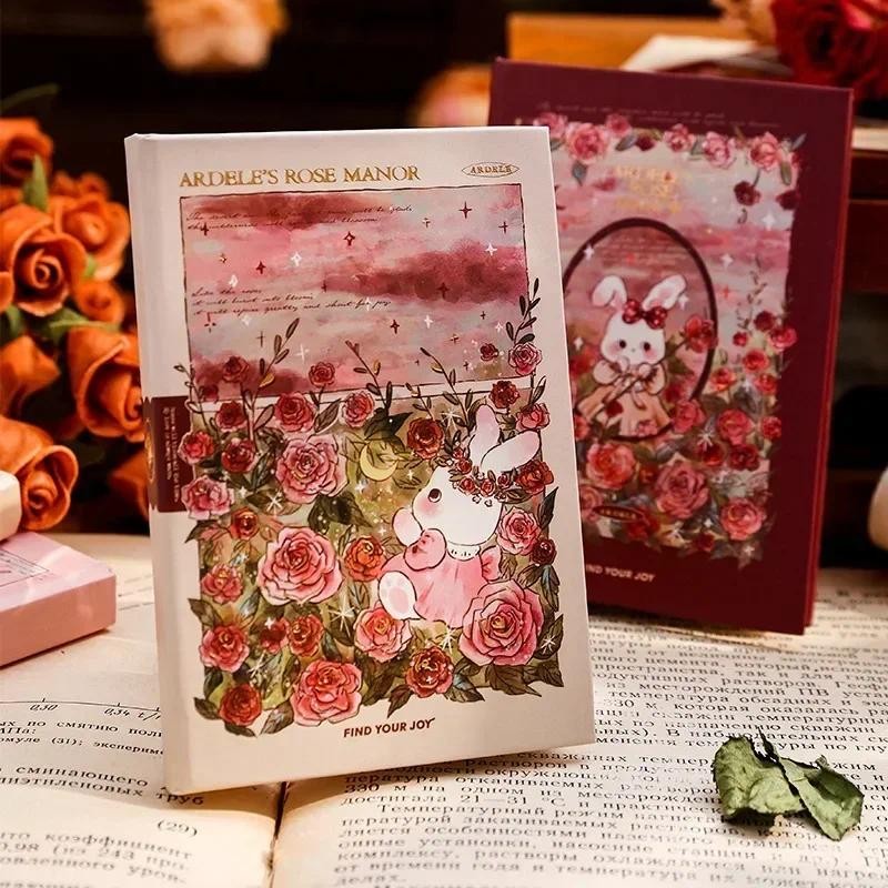 

Mini Notebook Sweet Pink Rose Manor Series Blank Page A7 Cute Pocket Book Beautiful Diary Portable Student Notepad Writing Pads