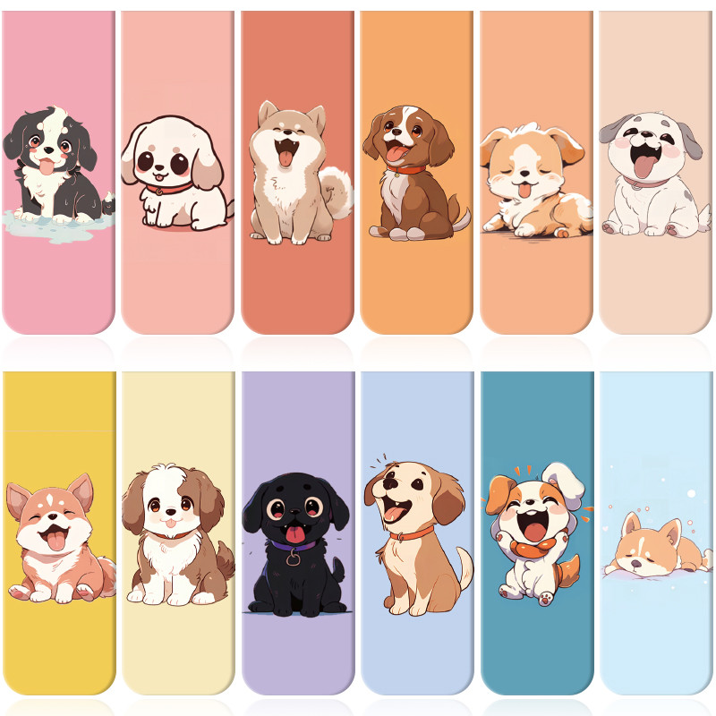 

12 Pcs Cartoon Puppy Magnetic Bookmarks: Colorful Paper Clip Page Markers for Teachers and Students