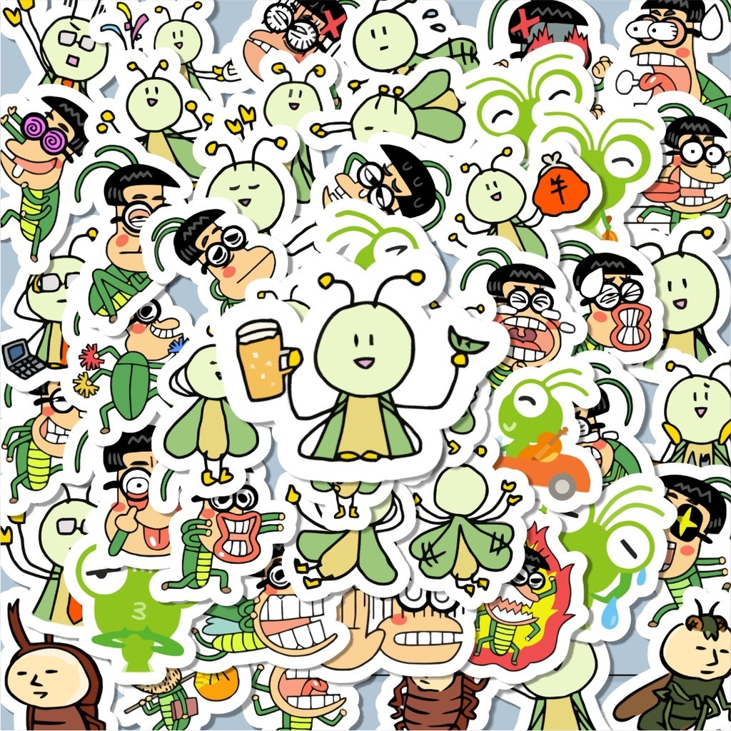 

100PCS Lucu Sticker Hewan Belalang Stiker Aesthetic Stiker Anti Air Stikers Berperekat Waterproof sticker decal buat Motor Helm Buku Journal Koper Casing HP Laptop Botol Minum Hadiah anak