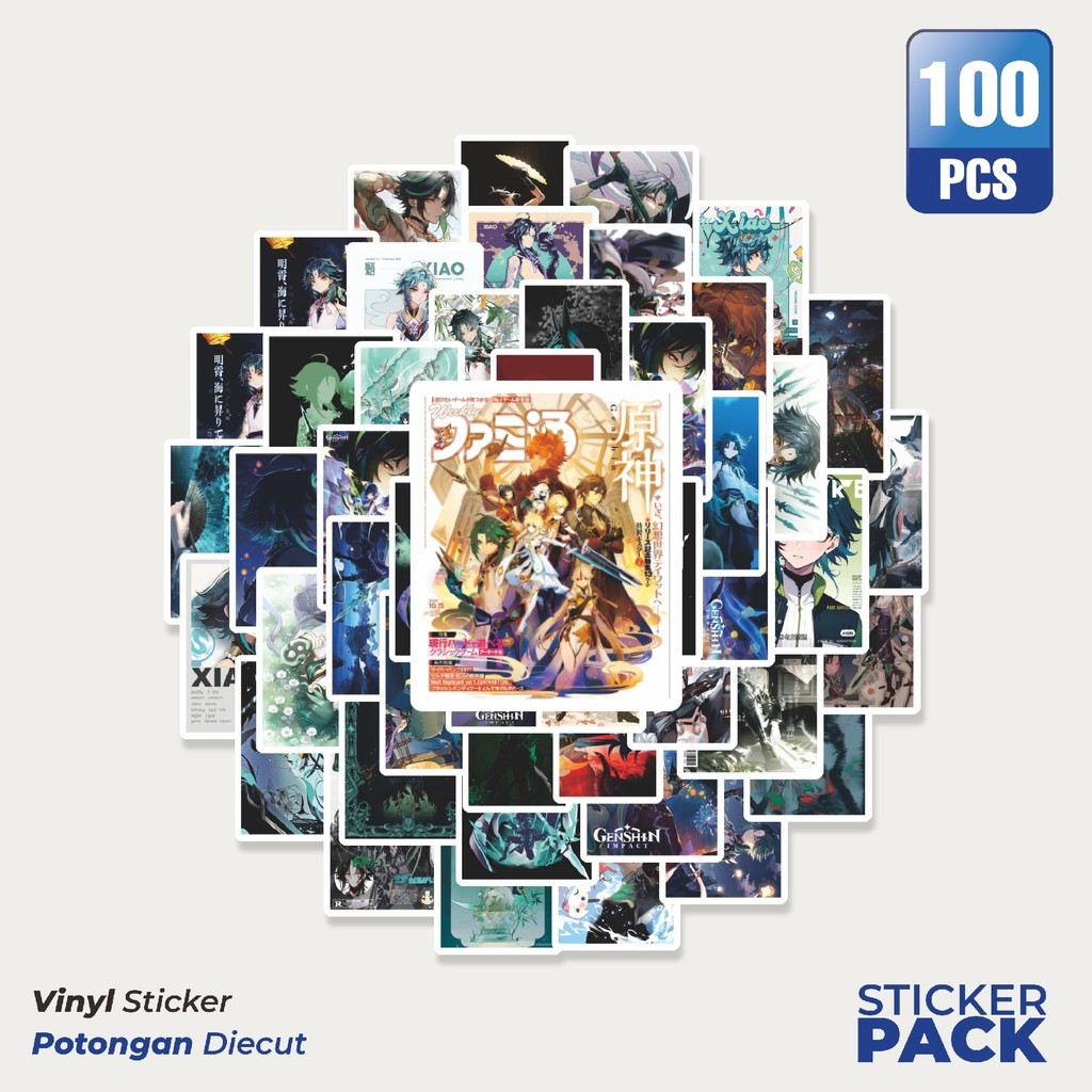 

100 PCS STIKER Anime Genshin Impact XIAO Waterproof Aesthetic- Untuk Laptop, Motor, dan Helm - Paper Stationery Pack