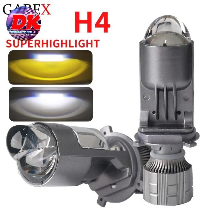 Lampu Headlamp Mini Projie LED H4 – 2 Warna Putih Kuning untuk Motor & Mobil Car - Putih kuning, 1 p