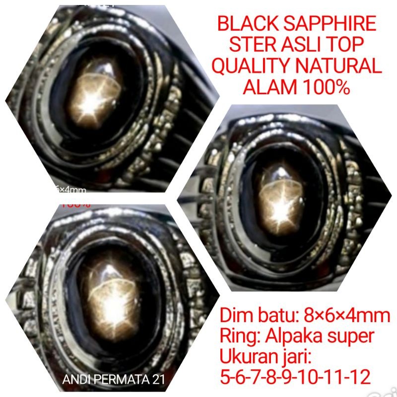 CINCIN BATU PERMATA BLACK SAPPHIRE ASLI NATURAL 100%