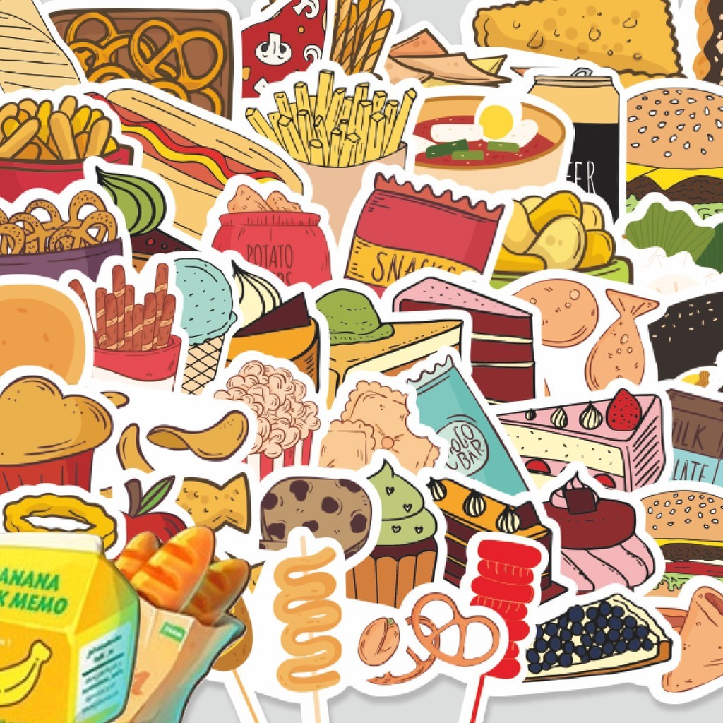 

Stiker Cutting Pack Stiker Snack [Makanan] Isi 100Pcs Series Aesthetic Lucu Keren Untuk Koper Bahan Vynil