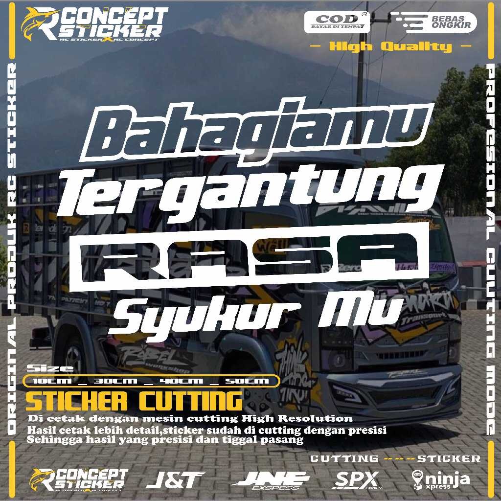 sticker kaca truk bahagiamu tergantung rasa syukurmu cutting sticker kaca truk