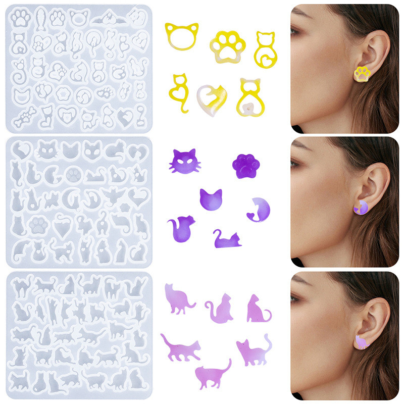 

Mini Cat Ear Stud Silicone Mold Multi-Style Resin Earring DIY for Kawaii Charms Tiny Animal Jewelry Making Cute Earrings Craft
