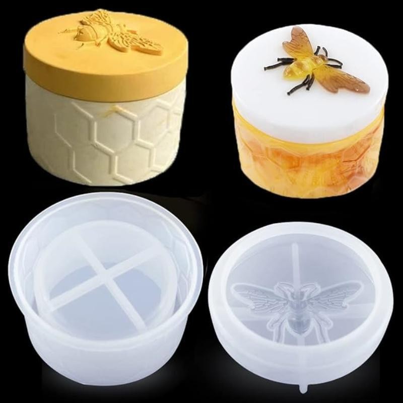 

DIY Crystal Epoxy Resin Mold Bee Honey Jar Jewelry Box Storage Jar Mirror Silicone Mould