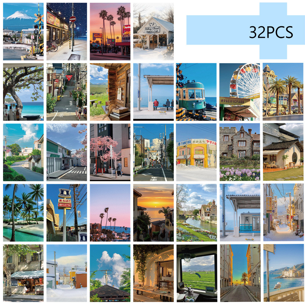

32pcs, Blue Landscape Postcard Set, Mailing Cards, Greeting Cards, DIY Cards, Souvenir Postcards, Decorations