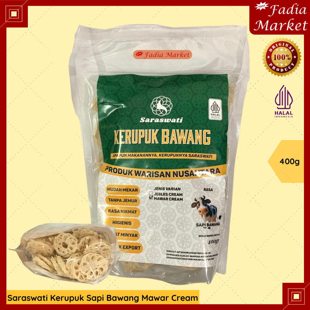 

Saraswati Kerupuk Sapi Bawang Mawar Cream Mentah Tinggal Goreng 400g