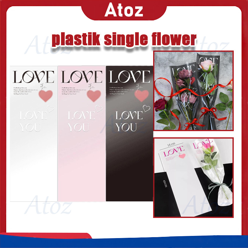 

1 pack 20 lembar plastik single flower tulisan love printed/"love" korean style plastik bunga/plastik single flower