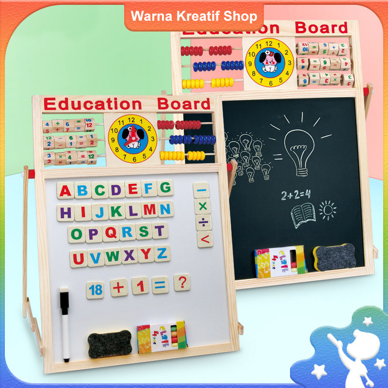 

Papan Tulis Magnet 2 Sisi untuk Anak Papan Tulis Hitam Putih dengan Stand Kayu Mainan Edukasi Usia 2-8 Tahun Adjustable Aman untuk Balita