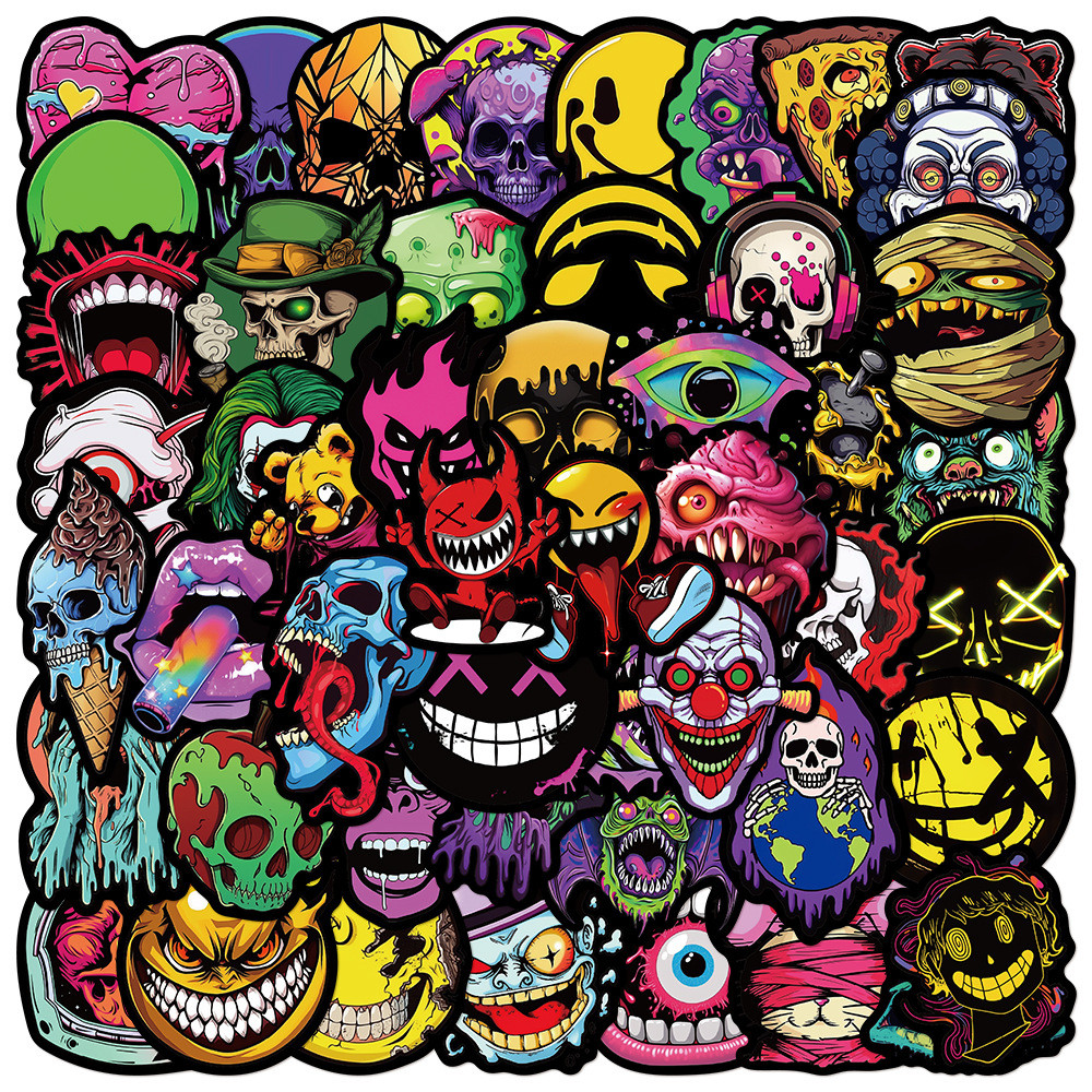 

50Pcs Cool Horror Skull Stickers JDM car DIY Stickers Scrapbooking Phone Luggage Skateboard Decorative Waterproof Decals
