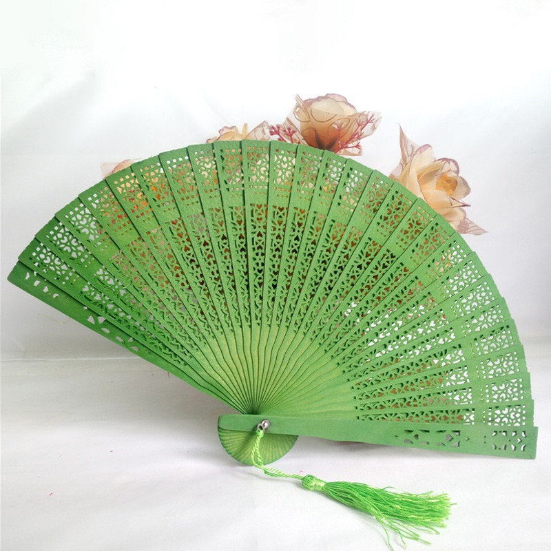 

Vintage Hollow Incense Wood Lady Folding Fans Chinese Style Bamboo Carving Portable Fan Solid Color Hand-made Antique Craft Fan