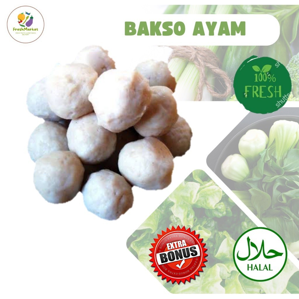 

Bakso Ayam Segar 1 palstik 100% halal Sayurinstant