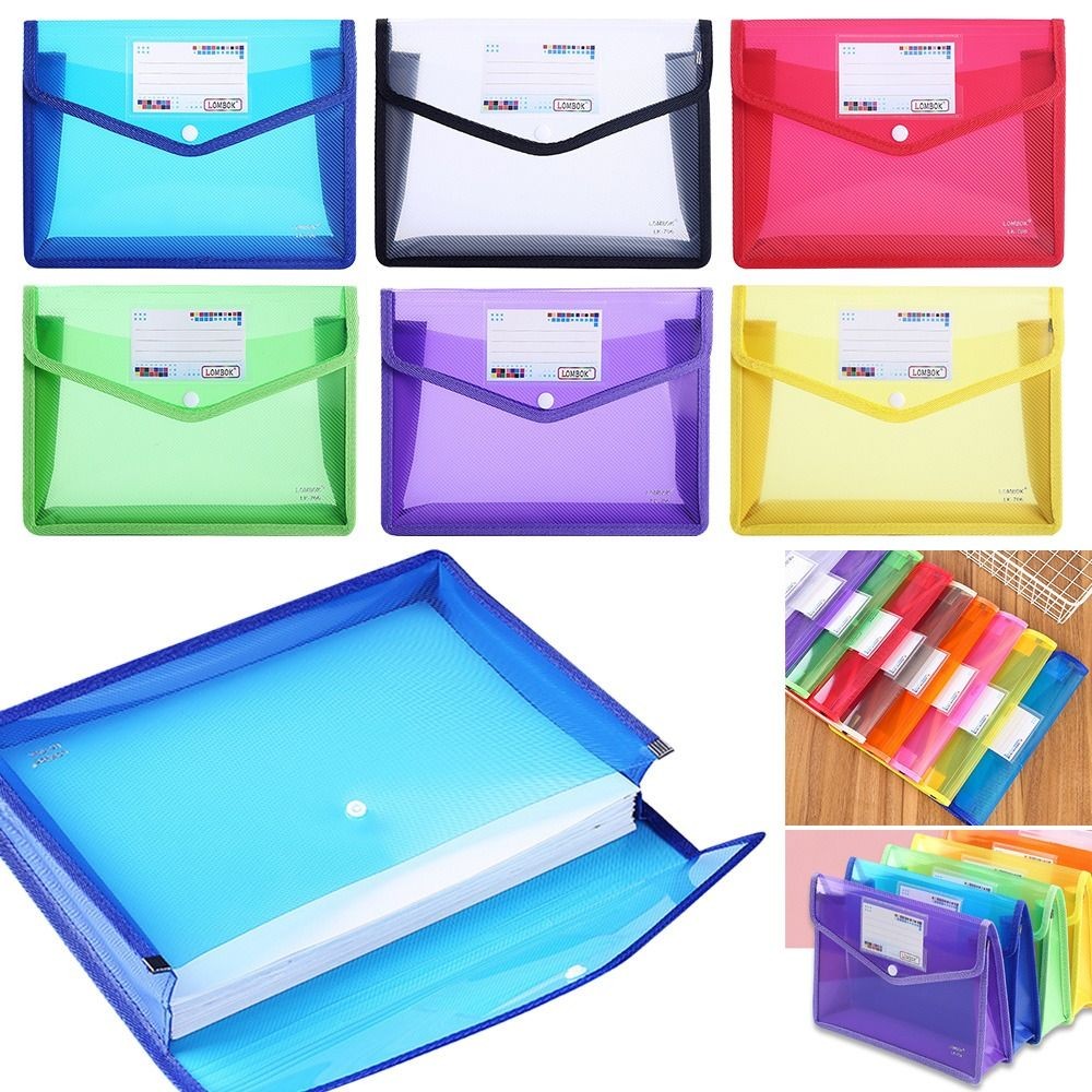 

A4 Plastic File Folders Large Capacity Office Document Bag Pouch Envelope Folder