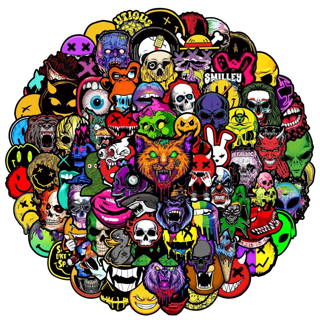 

50/100Pcs Cool Horror Skull Stickers Waterproof for Phone Skateboard Guitar Laptop Car Motorcycle Helmet Decals Graffiti Toys
