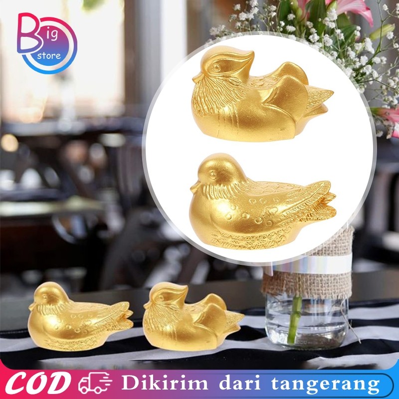 Bebek Mandarin Sepasang Feng Shui Mandarin Patung Emas Pajangan Bebek Simbol Cinta Sejati