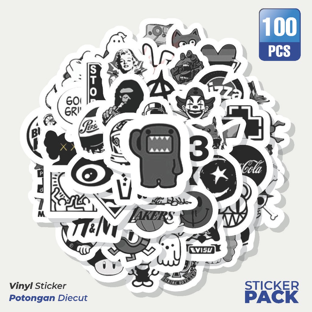 

Super Hemat! 100 PCS Stiker Classic Black & White [Klasik Hitam & Putih] Waterproof Aesthetic- Untuk Laptop, Motor, dan Helm - Paper Stationery Pack