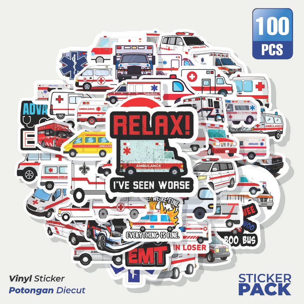 

Super Hemat! 100 PCS Stiker Ambulance Waterproof Aesthetic- Untuk Laptop, Motor, dan Helm - Paper Stationery Pack