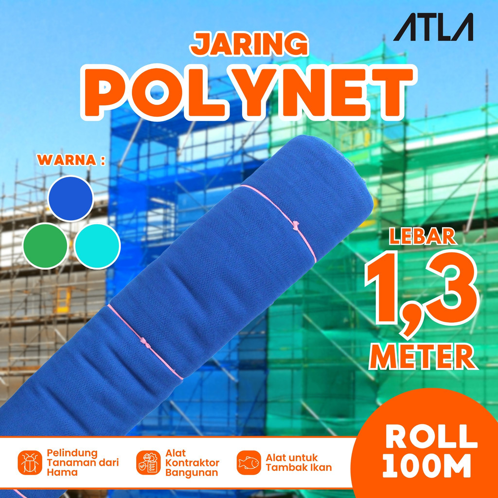 Jaring Polynet Biru 1.3 Meter Roll Waring Pagar Kolam Ikan Teduh Peneduh Tanaman Hidroponik Kebun Gr