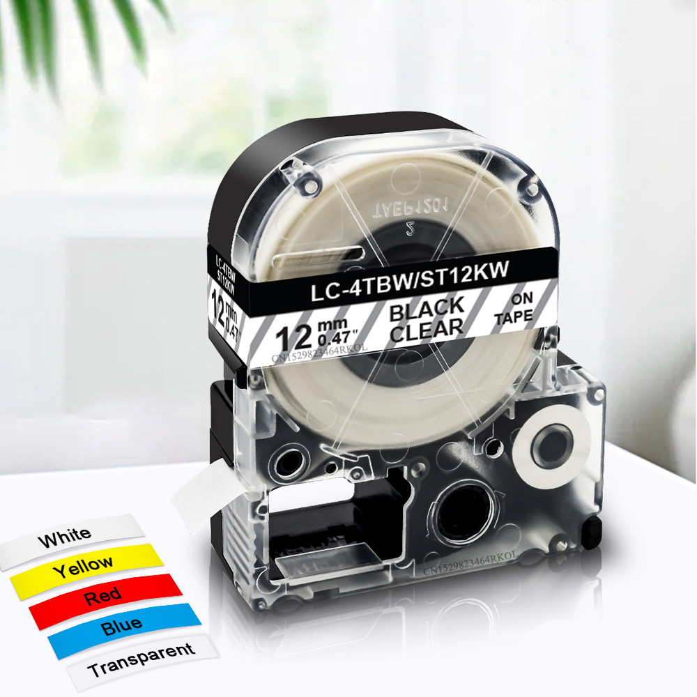 

12mm Label Cartridge Compatible Epson Label Tape SS12KW ST12KW Black on White Transparent Yellow for Epson Label Printer LW400